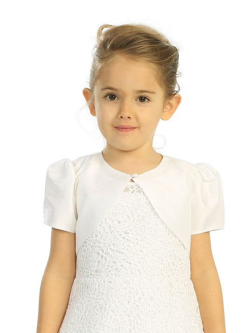 Big Girls Ivory Single Button Short Sleeve Taffeta Bolero Jacket 8-14 - SophiasStyle.com
